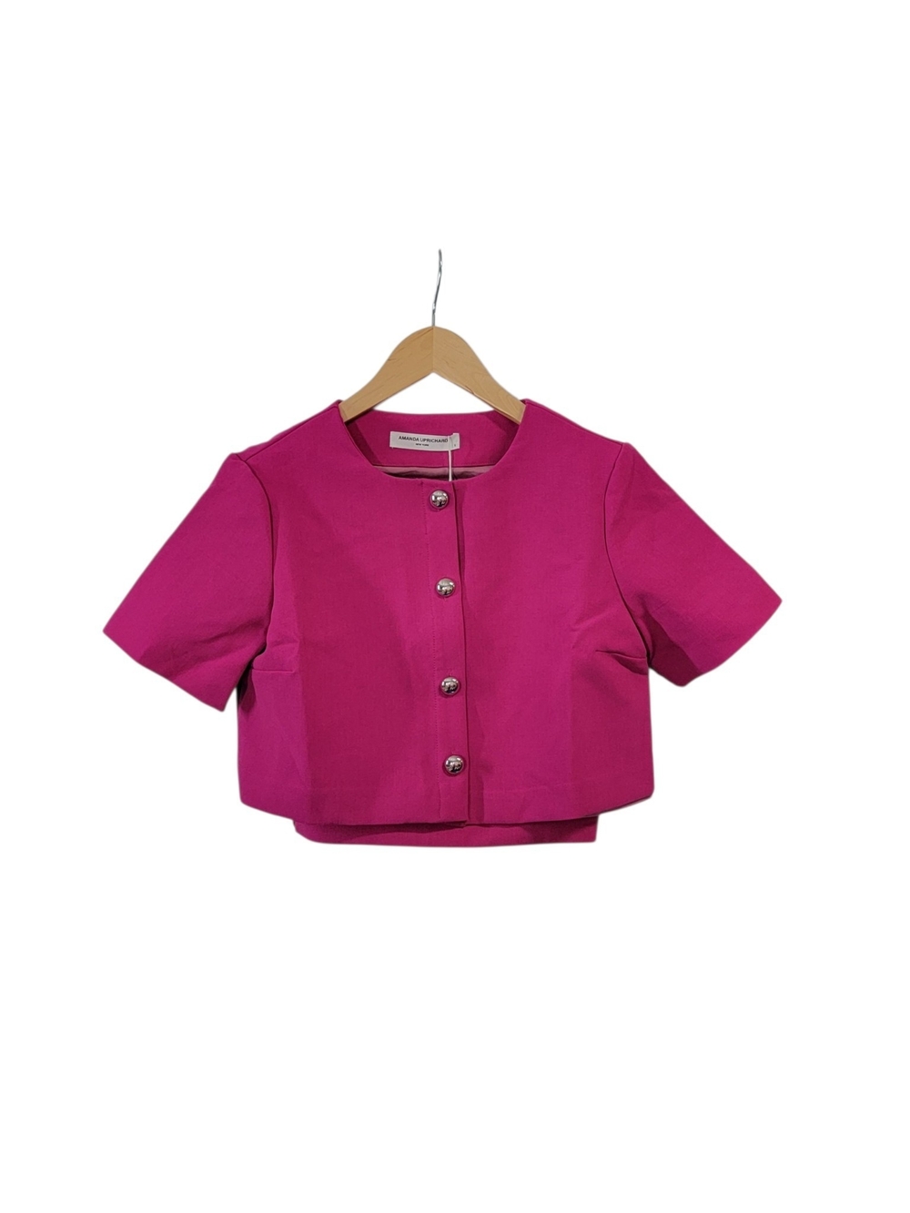 Amanda Uprichard Bright Fuchsia  Finley Cropped Button-Front Top